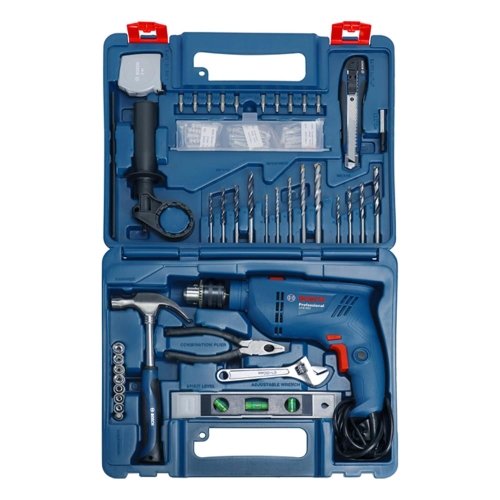BOSCH GSB 600 Corded Electric Impact Drill, 100Pcs Accessory Set | 600 W Motor | Speed of 3000 RPM | Rated Torque of 1.4 Nm | Impact rate of 48000 BPM
